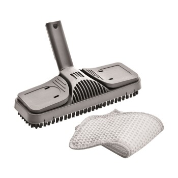 Haustierpflegewerkzeug mit einem doppelseitigen Bürstenkopf mit Gummiborsten und einem abnehmbaren Reinigungspad, ideal zum Entfernen von Haustierhaaren.