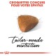 Croquettes conçues pour votre sphynx, présentant un morceau de croquette triangulaire, avec le texte "nutrition sur mesure" en dessous.