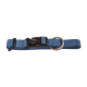 Blau verstellbares Nylon-Hundehalsband mit schwarzer Kunststoffschnalle mit der Aufschrift "Wolters" und Metall-D-Ring.