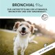 Ein verspielter Hund im Gras mit dem Text: "BRONCHIAL Plus für Atemunterstützung. 100% NATÜRLICH."