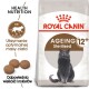 Torba z karmą dla kotów Royal Canin Ageing 12+ Sterilised z szarym kotem, z tekstem podkreślającym zdrowe odżywianie i optymalne utrzymanie wagi ciała.