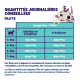 Tableau détaillant les quantités quotidiennes recommandées de nourriture pour chats, y compris des croquettes et des filets, avec des catégories de poids et des directives d'alimentation.