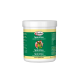 Behälter mit Quiko Spirulina, einem natürlichen Proteinergänzungsmittel für Haustiere, mit bunten Illustrationen von Vögeln und Schildkröten.