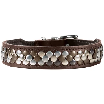 Halsband Arizona Up braun 47 cm Stylische braune Leder-Haustierhalsband, verziert mit metallischen Nieten in Silber- und Goldtönen.