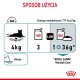 Infografika dla karmy dla kotów Royal Canin "Hairball Care": przewodnik żywieniowy dla kota o wadze 4 kg—3 puszki lub 1 puszka plus 36g suchej karmy, plus uwaga o wodzie.