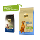Zwei Beutel Select Gold Hundefutter: links beschriftet "Sensitive Maxi Senior" (dunkles Design), rechts "MAXI SENIOR > 25 KG" (helles Design).