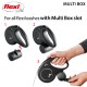 Image of a flexi leash with a Multi Box attachment. Steps 1-3 illustrate how to attach the Multi Box to the leash.