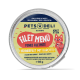 Runde Dose PETS DELI Classic Filet Menü Katzenfutter mit einer verspielten Katzenillustration, beschriftet "Hühnerfilet mit Karotte" für erwachsene Katzen.