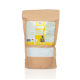 Braune Papiertüte mit Kalziumpulver für Haustiere, beschriftet mit "Kalzium 40," mit Nährwertinformationen und einem Gewicht von 600g.