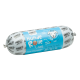 Hochwertige Hundewurst mit der Bezeichnung 'Hunde Rolle' mit Lamm, hergestellt in Deutschland, mit einer Cartoon-Schaf-Illustration und Nährwertangaben.