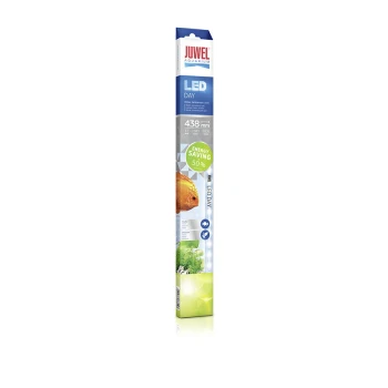 Day LED 43,8 cm, 12 W Juwel LED Day Aquariumlicht-Röhre, 438 mm, mit energiesparendem 50%-Label, mit Bildern von Fischen und Pflanzen auf der Verpackung.