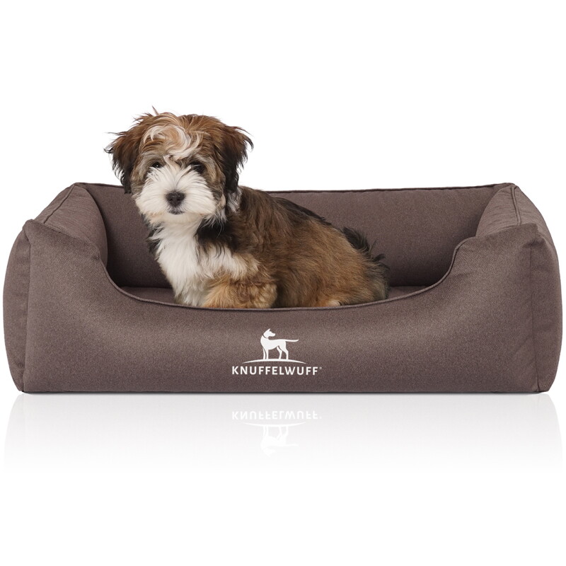 Knuffelwuff Orthopädisches Wasserabweisendes Hundebett Leon aus Velours mit Handwebcharakter braun/ grau S