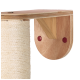 Nahaufnahme eines Katzenkratzbaums mit einem Holzsockel und einem gewickelten Sisal-Seil, mit roten Montagepunkten zur Installation.