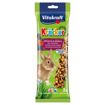 Vitakraft Kräcker rabbit treat pack — Wild Berries & Elderberry, bunny image, seed stick, "Sugar Free Recipe", 2x