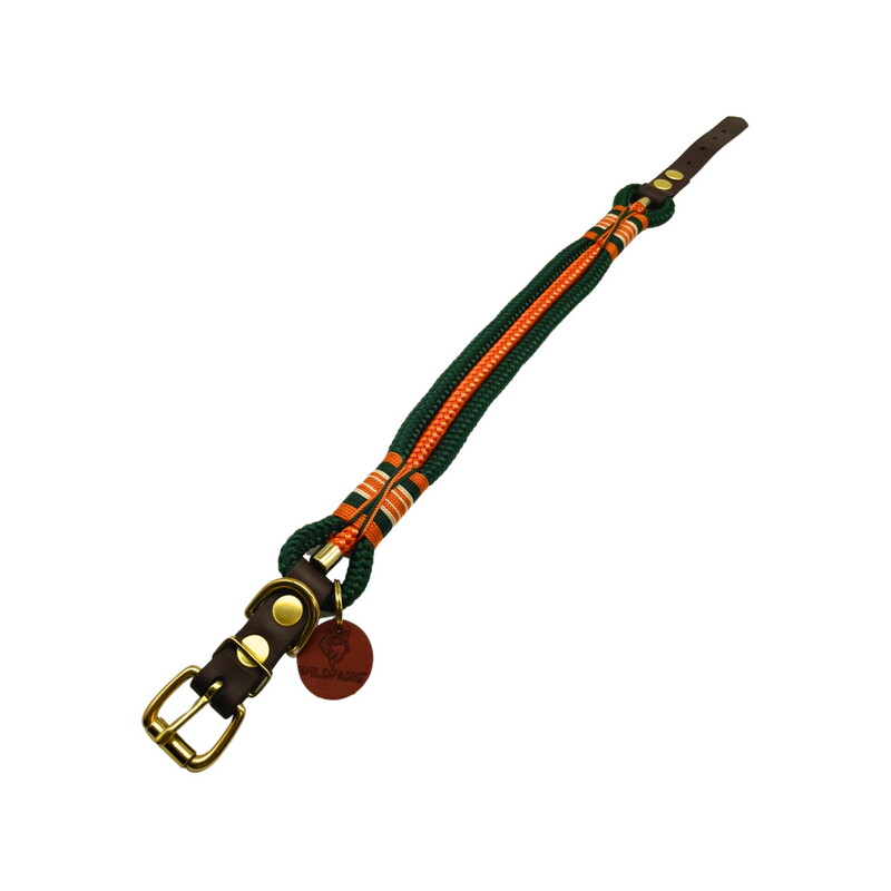 Wildfang Hundehalsband "Wandergeflüster" aus Tau und Nylon Takelung orange/ grün S