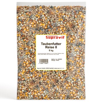 Sack Supravit Taubenfutter Reise II 5 kg gemischtes Vogelfutter mit Mais, Sonnenblumenkernen und Getreide.