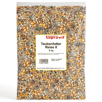 Sack Supravit Taubenfutter Reise II 5 kg gemischtes Vogelfutter mit Mais, Sonnenblumenkernen und Getreide.