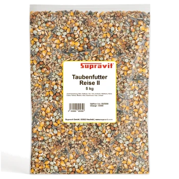 Sack Supravit Taubenfutter Reise II 5 kg gemischtes Vogelfutter mit Mais, Sonnenblumenkernen und Getreide.