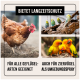 Bild zeigt eine braune Henne, Wellensittiche und Sonnenanemonen mit den Texten: "Langzeitschutz," "Für alle Geflügelarten," "Für Ziervögel."