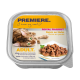 Verpackung für Katzenfutter mit einer verspielten getigerten Katze, mit dem Text 'Premiere. Ich liebe meine Katze' und 'Royal Ragout, reich an Huhn.'