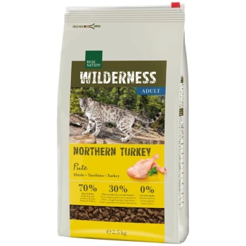 WILDERNESS Northern Turkey Adult 2,5 kg Tüte mit echtem Natur-Wildnis-Hundefutter für Erwachsene, Geschmacksrichtung Nordtürkei, mit 70 % Fleisch, 30 % Früchten/Gemüse und ohne Getreide.