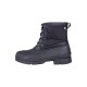 Schwarzer wasserdichter Winterstiefel mit einer strukturierten Gummisohle und Schnürdesign, mit einem gepolsterten Oberteil für Wärme.