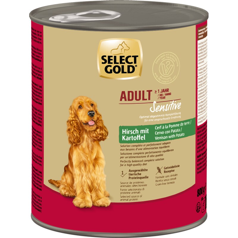 SELECT GOLD Sensitive natvoer Adult Hert met aardappelen 6x800 g