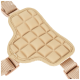 Beige padded pet harness with adjustable nylon straps and plastic buckles, isolated on white background.