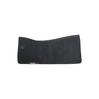 Schwarze, gesteppten Haustiermatte mit einer Schlaufe zum Aufhängen, mit dem Logo "Back on Track."