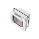Automatische Haustiertür mit digitalem Timer und Pfotenabdruckdesign, mit einem weißen Rahmen und einer transparenten Klappe.