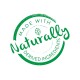 Green circular logo with the text "MADE WITH Naturally DERIVED INGREDIENTS" and a leaf icon in the center.