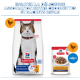 Sac Hill's Science Plan Mature Adult 7+ pour chat et sachet de poulet ; texte visible : « Mature Adult 7+ » et « morceaux premium en sauce au poulet ».