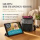 Hund mit goldener Krone und Pelzmantel mit deutschem Text, der Premiumqualität, Unterstützung und Geld-zurück-Garantie bewirbt.
