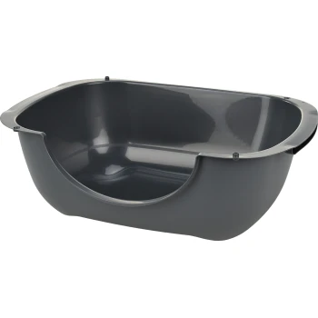 offene Toilette Bella 56 x 39,5 x 19 cm grau Graue Kunststoff-Haustierstreu-Box mit abgerundetem Design und offener Vorderseite für einfachen Zugang.