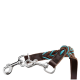 Braune geflochtene Hundeleine mit türkisfarbenen Akzenten und silbernen Metallclips, die ein stilvolles und langlebiges Design zeigt.