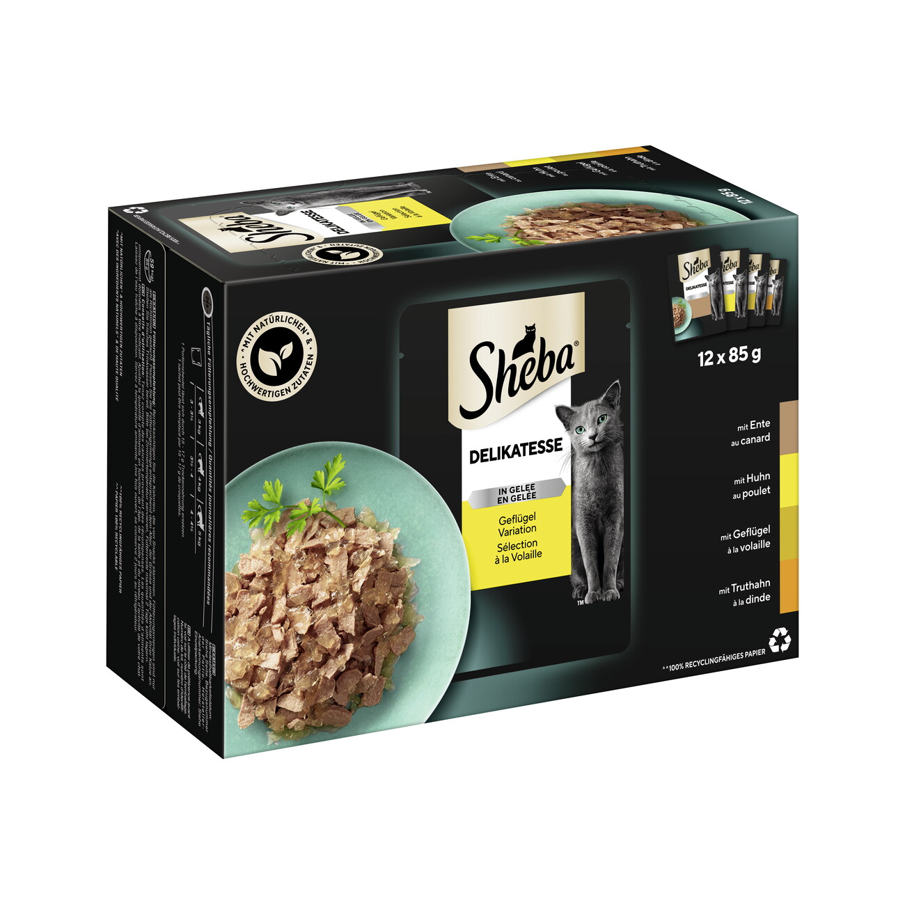 Sheba Kattenvoer In Gelei – 48 Porties (4x12x85g) Met Heerlijke Gevogelte-smaak Voor Je Volwassen Kat