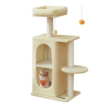 Kratzbaum mit 2 Höhlen, für Mehrkatzenhaushalte beige