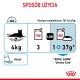 Instrukcje dotyczące karmienia kota o wadze 4 kg, zalecające 3 puszki lub 1 puszkę plus 37 g suchej karmy, z uwagą na Royal Canin Urinary Care.