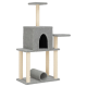 Grauer Katzenbaum mit mehreren Ebenen, einem gemütlichen Versteck und einem Tunnel zum Spielen. Ideal zum Klettern und Ausruhen.