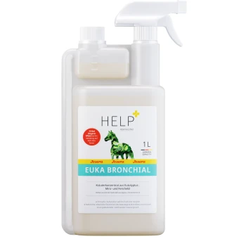 Josera HELP Euka Bronchial, ein 1L Kräuterkonzentrat für Pferde, mit Eukalyptus-, Minz- und Fenchelöl; fördert die Atemwegsgesundheit.