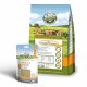 Eine Tüte Bellfor Premium-Hundefutter mit der Aufschrift "Naturgut-Schmaus" und Nährwertinformationen, neben einem Päckchen "Immune Powder" für Haustiere.