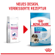 Zwei Hundefutterbeutel: links beschriftet mit "Pediatric Starter Giant Dog über 45 kg", rechts "Royal Canin Starter Mother & Babydog 1-2 Monate."