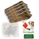 Elchgeweih-Hundekau-Sticks, präsentiert mit einem Etikett, das "Elch-Geweih, natürliche Kausnack" und Vorteile auf Deutsch zeigt.