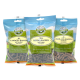 Drei Tüten Haustiersnacks von Bellfor: "Landgut-Happen" mit Insekten, "Heide-Happen" mit Lamm und "Freiland-Happen" mit Huhn.