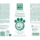 Verpackung für Hundefrischshampoo mit Nerzöl, mit einem grünen Pfotenabdruck-Logo, Anweisungen in mehreren Sprachen und Ansprüchen zur Revitalisierung und Nährstoffversorgung des Fells.