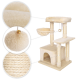Katzenbaum mit plüschigen Oberflächen, zwei Plattformen, einer gemütlichen Hängematte und einem baumelnden Pom-Pom-Spielzeug; mit Kratzpfosten, die mit Seil umwickelt sind.