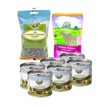 Bellfor Sparset für kleine Hunde mit Leishmaniose – Landgut-Menü 6 x 200 g + Landgut-Happen 200 g + Immun 80 g Bellfor Sparset für kleine Hunde mit Leishmaniose – Landgut-Menü 6 x 200 g + Landgut-Happen 200 g + Immun 80 g