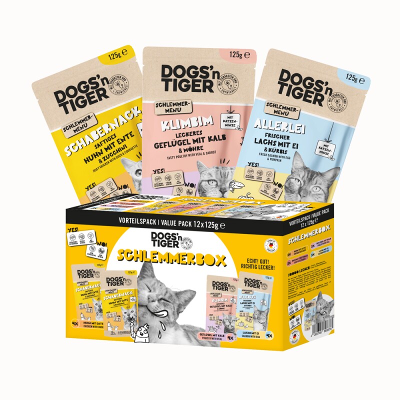 Dogs'n Tiger Adult Nassfutter Katze, Schlemmerbox, 12x 125g