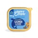 Emballage de nourriture pour chiens Edgard Cooper 300g avec un fond bleu, "Recette sans céréales", et illustrations d'animaux.