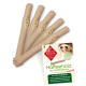 Natürliche Kaffeewurzel-Hundekauartikel in Größe XXS, mit vier Sticks und einem Etikett mit Produktdetails auf Deutsch.